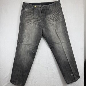Mistkerl Originals Jeans Mens 42 Gray Distressed Embroidered Baggy Streetwear